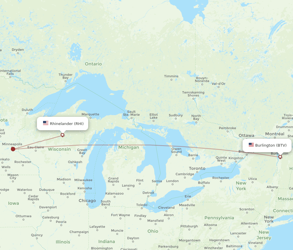 RHI-BTV flight routes