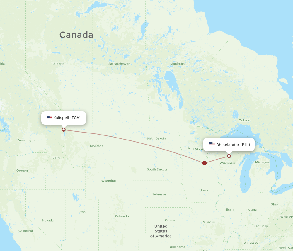 RHI to FCA flights and routes map