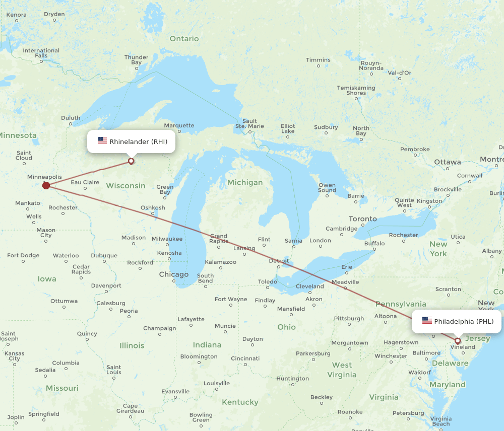 RHI-PHL flight routes