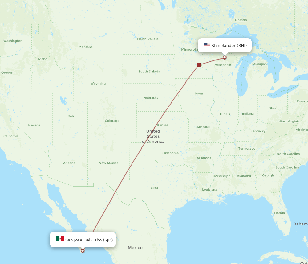 RHI to SJD flights and routes map