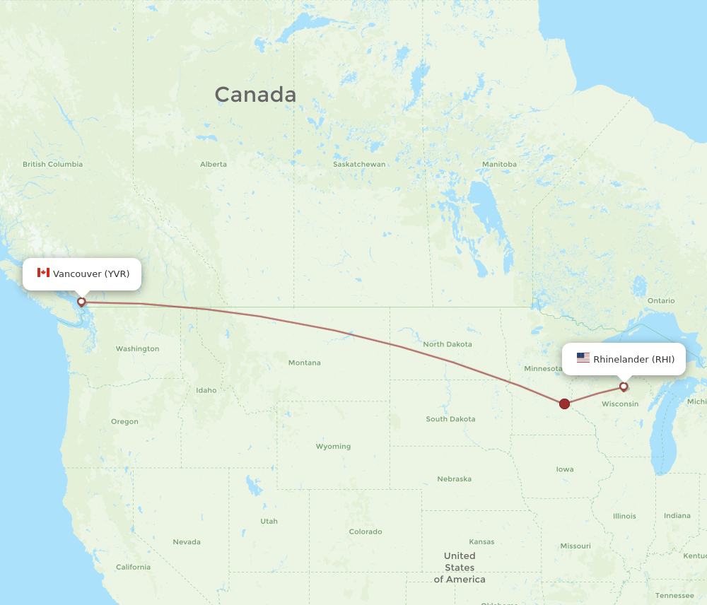 Vancouver - Rhinelander route map and flight paths