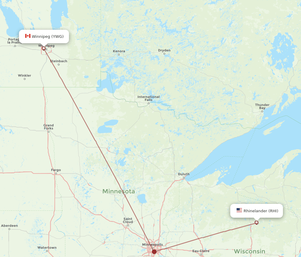 Winnipeg - Rhinelander route map and flight paths