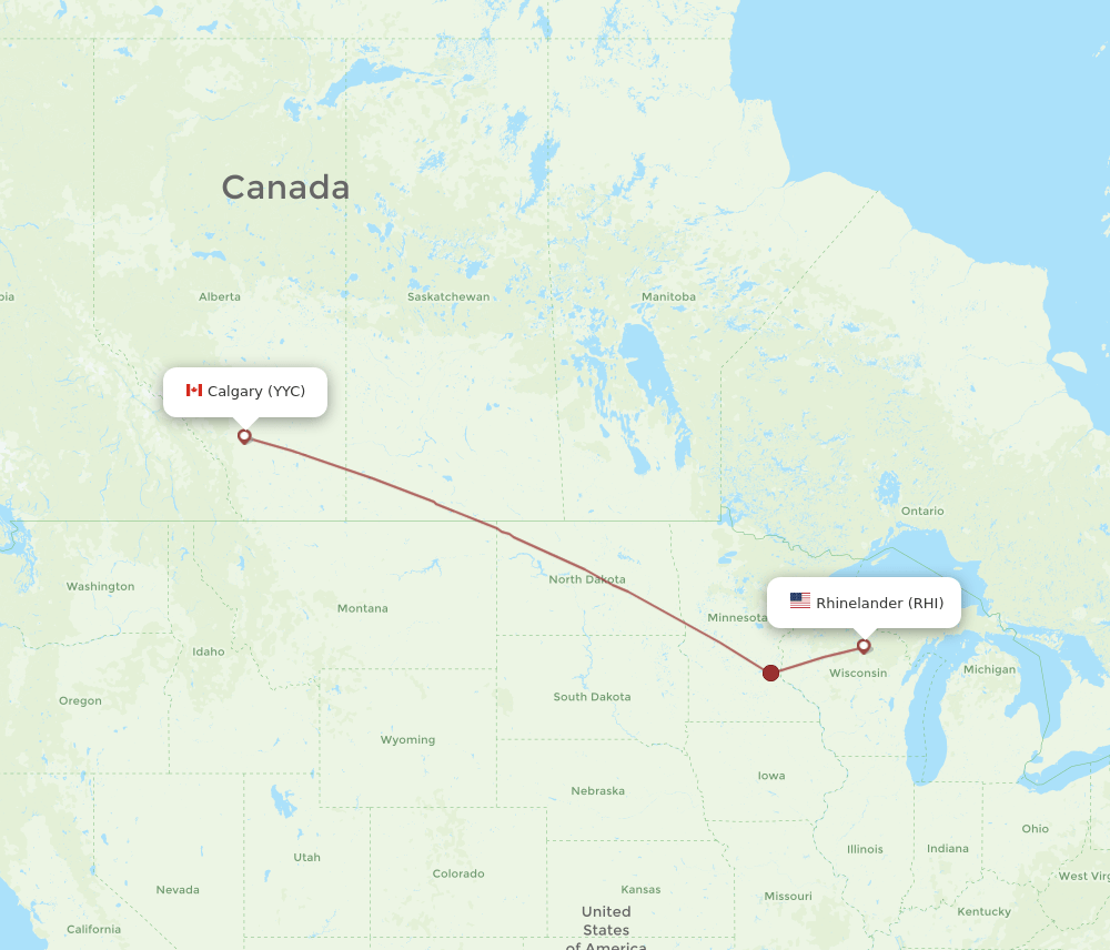 Calgary - Rhinelander route map and flight paths