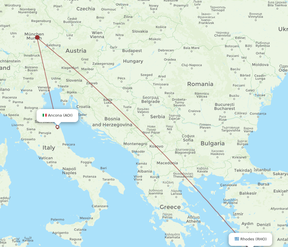 Ancona - Rhodes route map and flight paths
