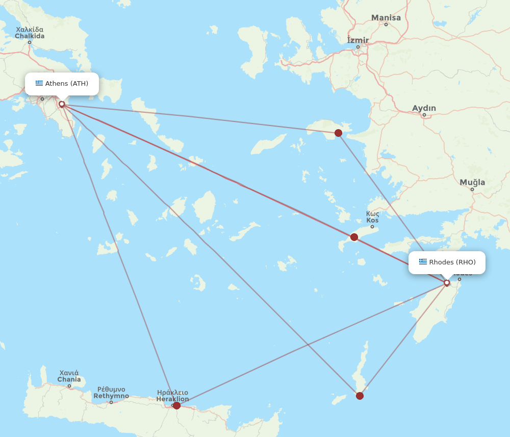 RHO to ATH flights and routes map