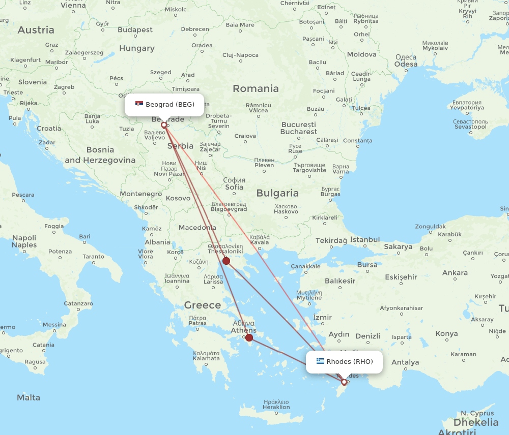 RHO-BEG flight routes