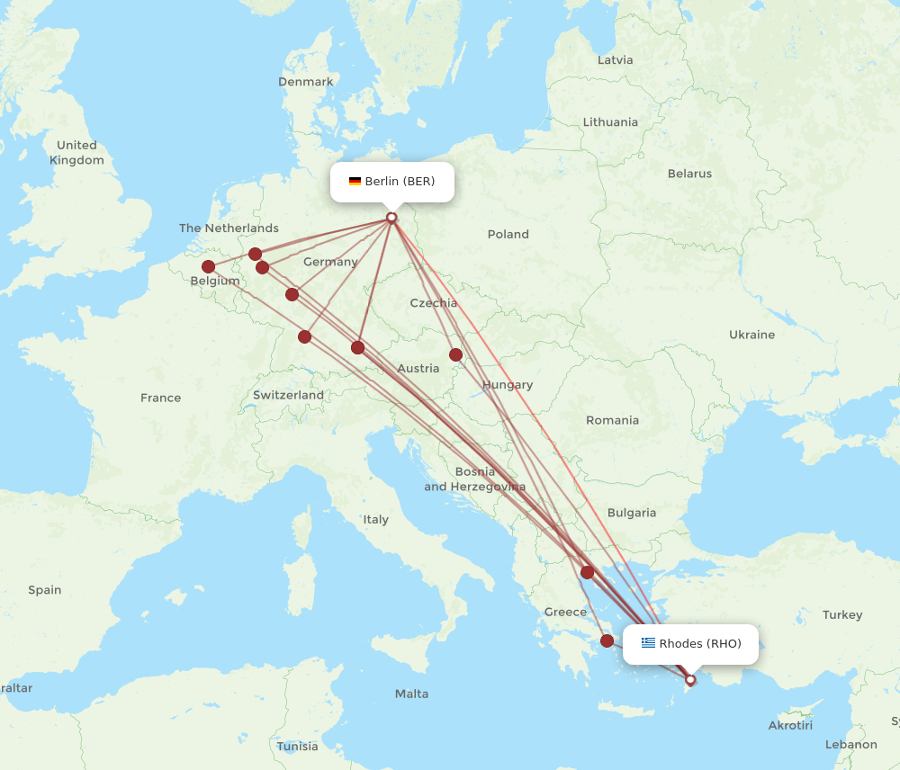 RHO to BER flights and routes map