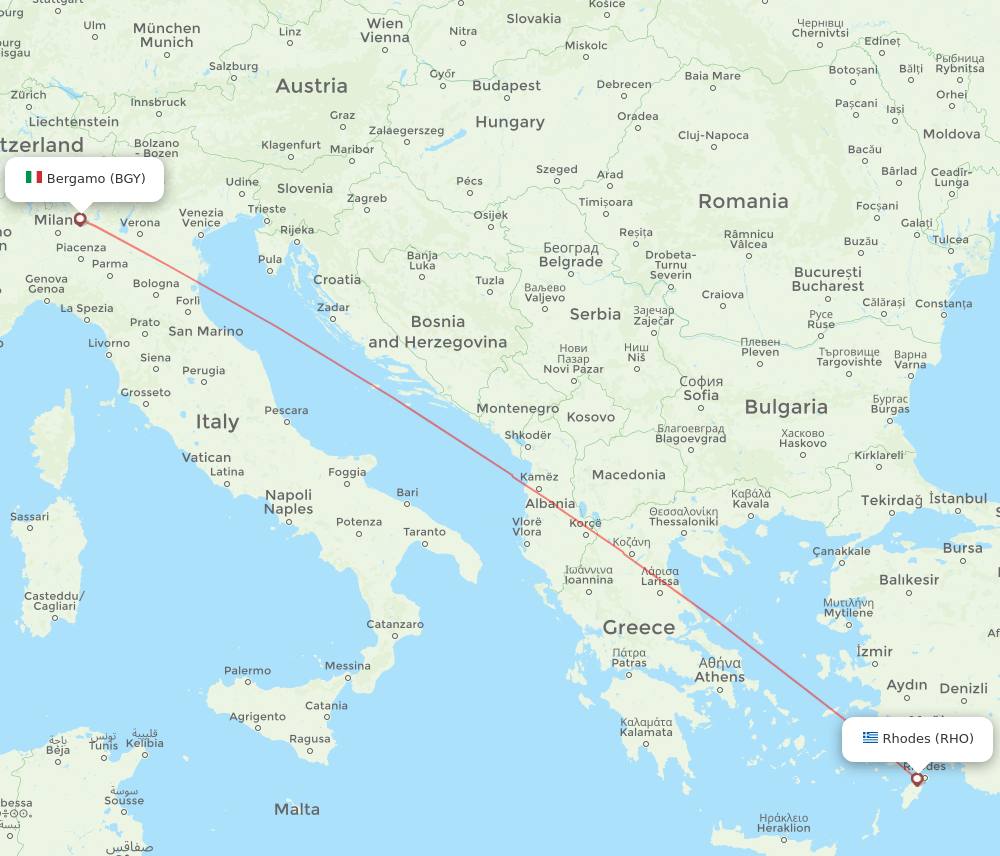 RHO to BGY flights and routes map