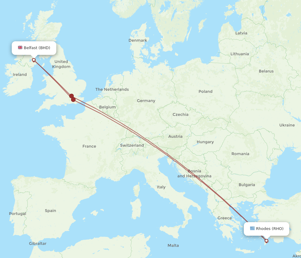 RHO to BHD flights and routes map