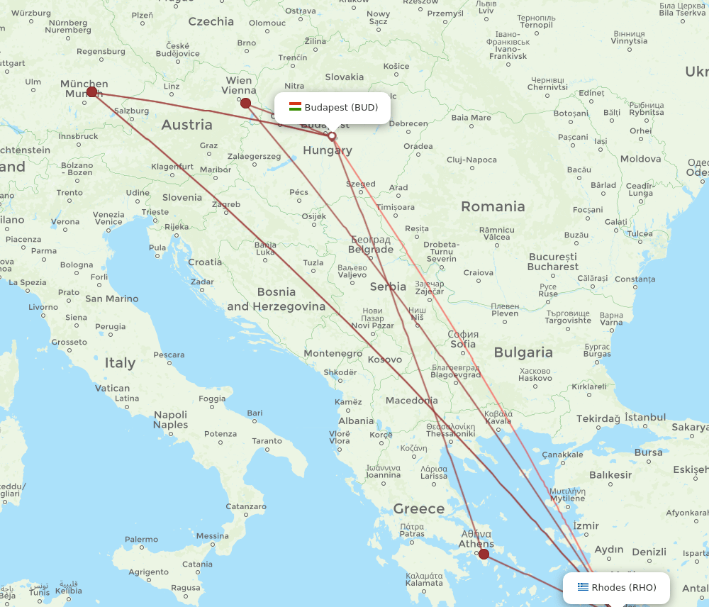 RHO-BUD flight routes