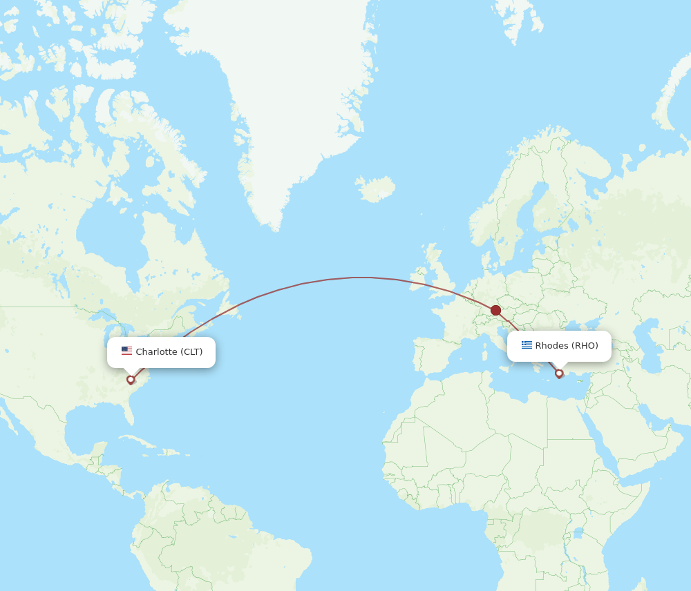 RHO to CLT flights and routes map