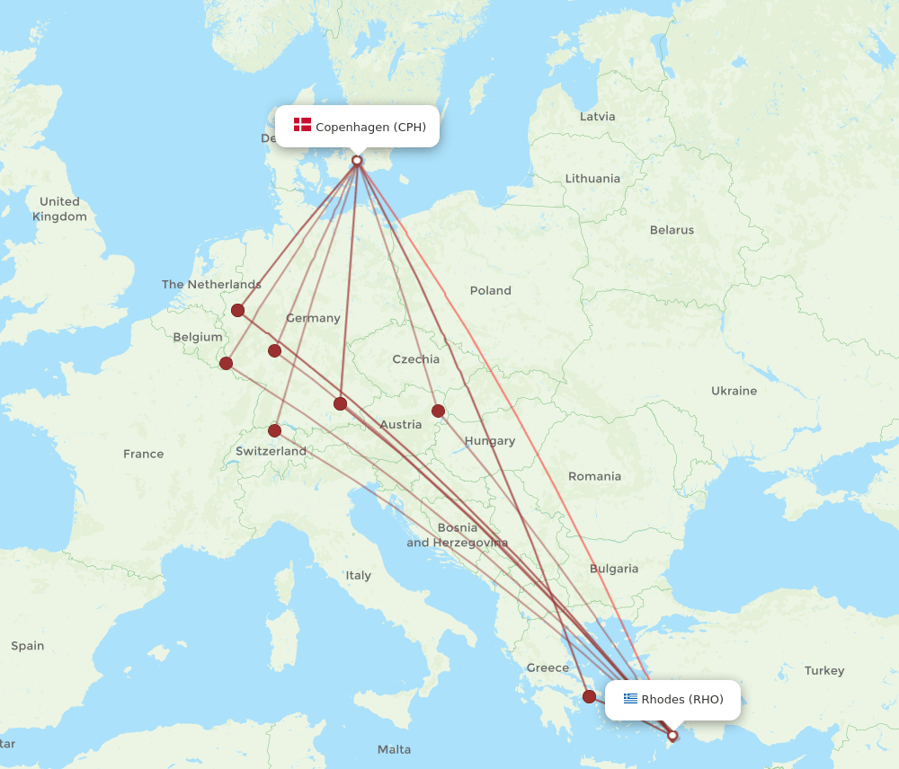 RHO-CPH flight routes