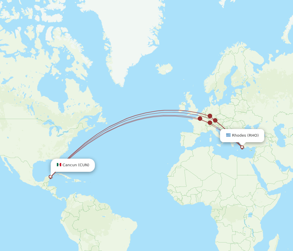 RHO to CUN flights and routes map