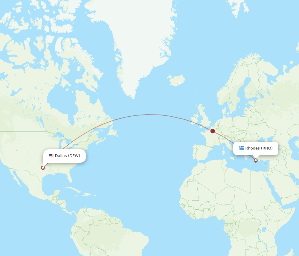 RHO-DFW flight routes