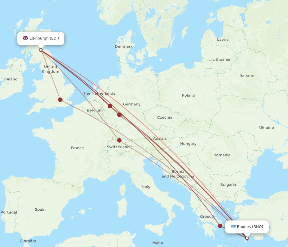 RHO to EDI flights and routes map