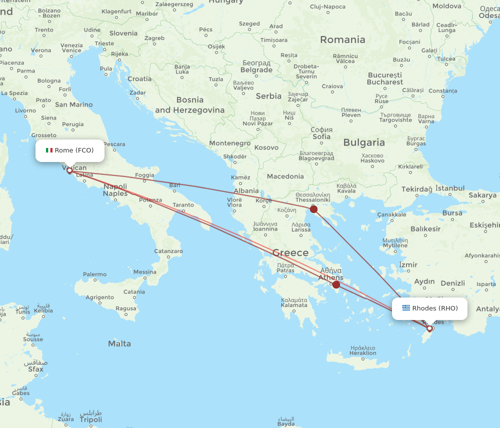 RHO to FCO flights and routes map