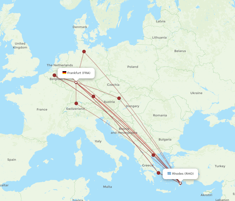 RHO-FRA flight routes