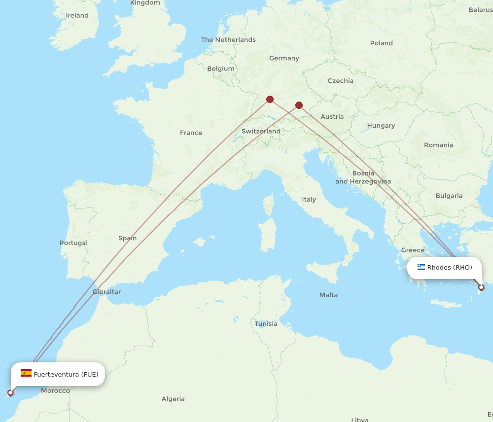 RHO to FUE flights and routes map