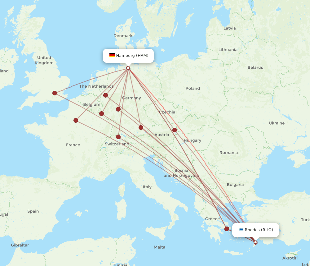 RHO to HAM flights and routes map