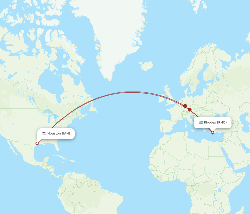 RHO-IAH flight routes