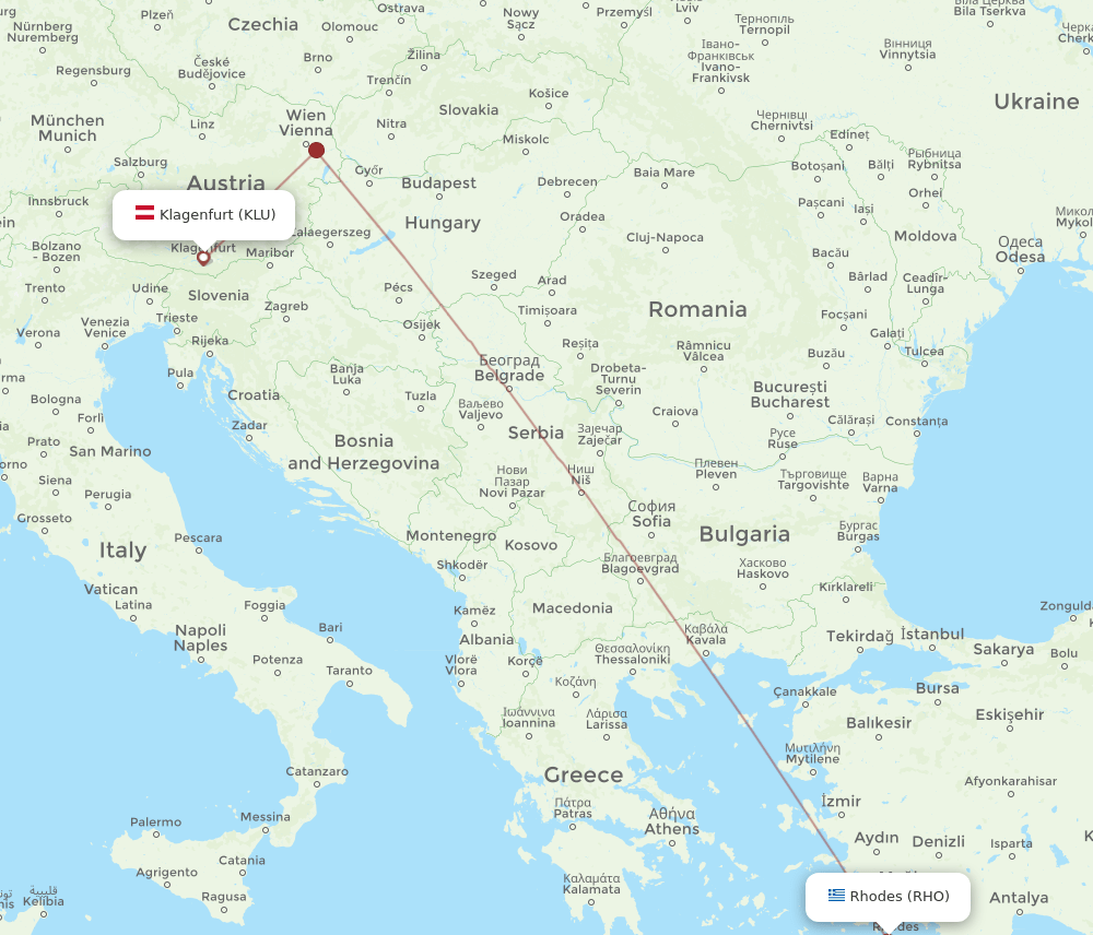 RHO to KLU flights and routes map