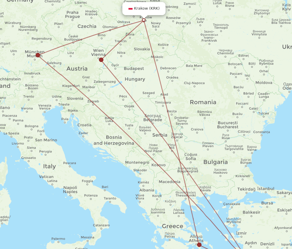 RHO-KRK flight routes