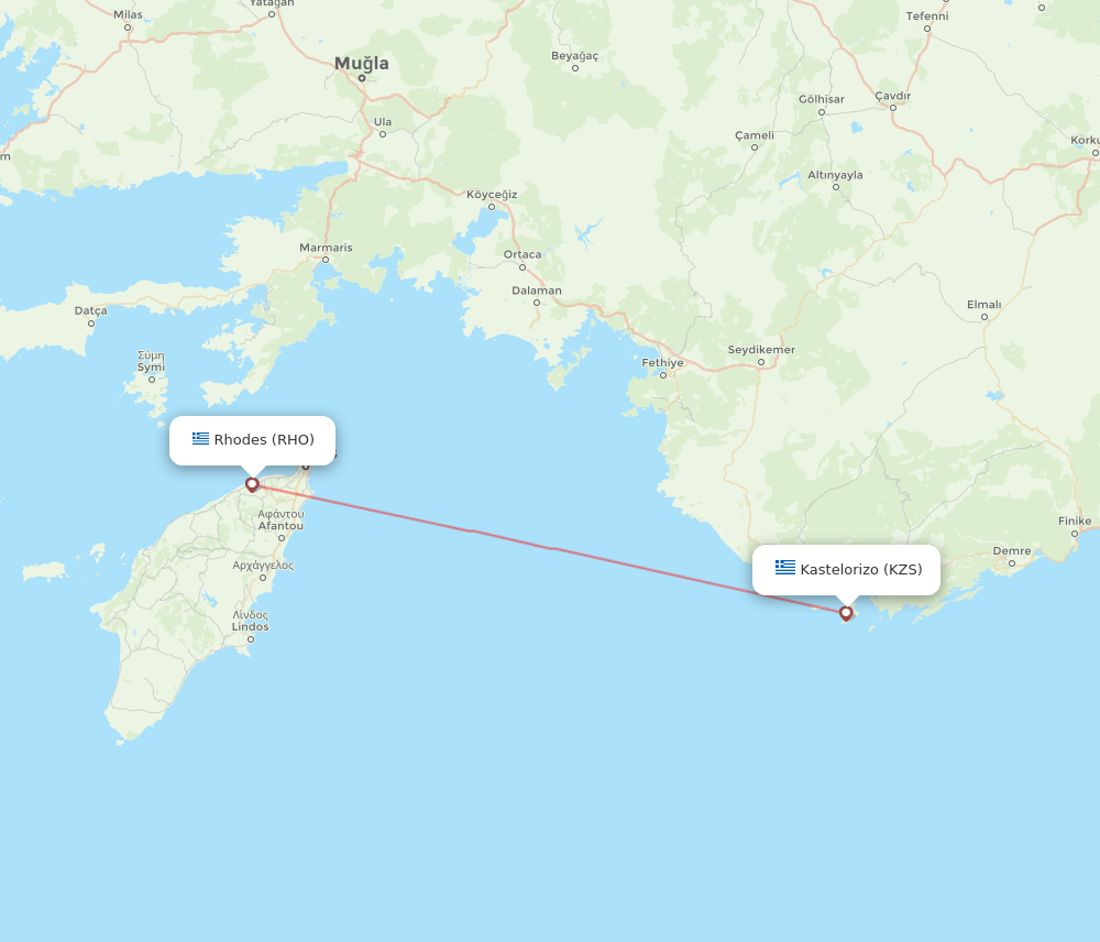 Rhodes - Kastellorizo route map and flight paths