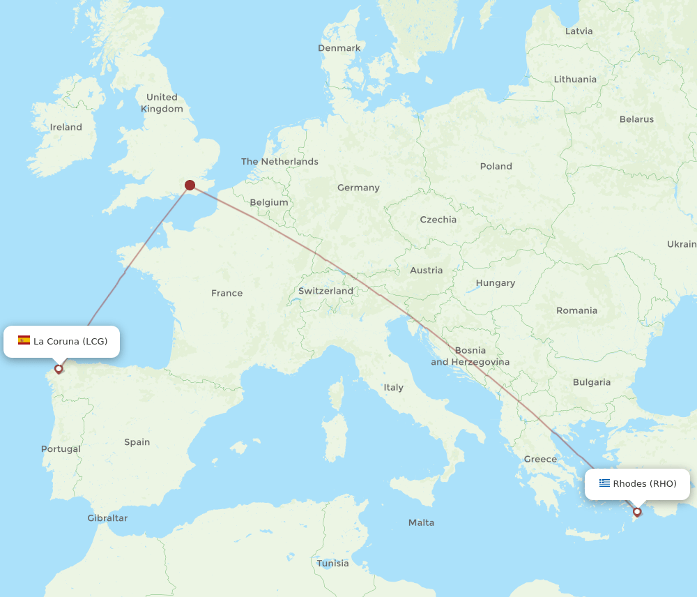 LCG to RHO flights and routes map