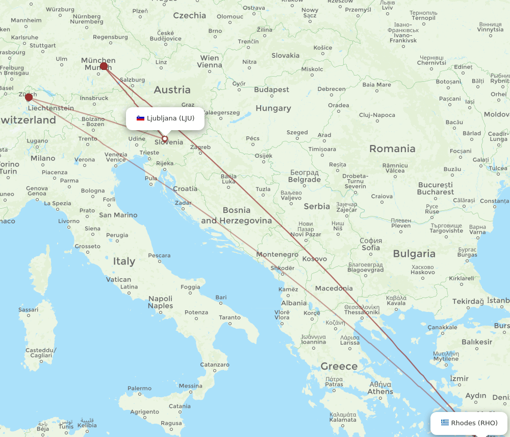 RHO-LJU flight routes
