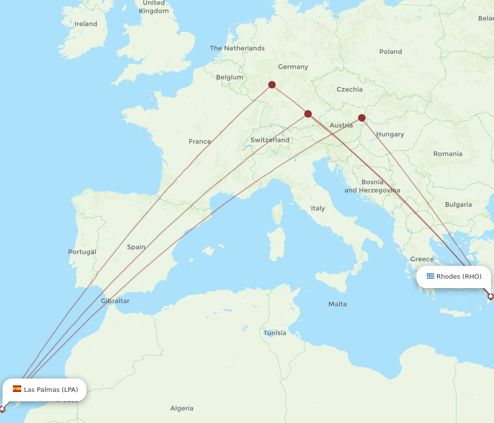RHO to LPA flights and routes map