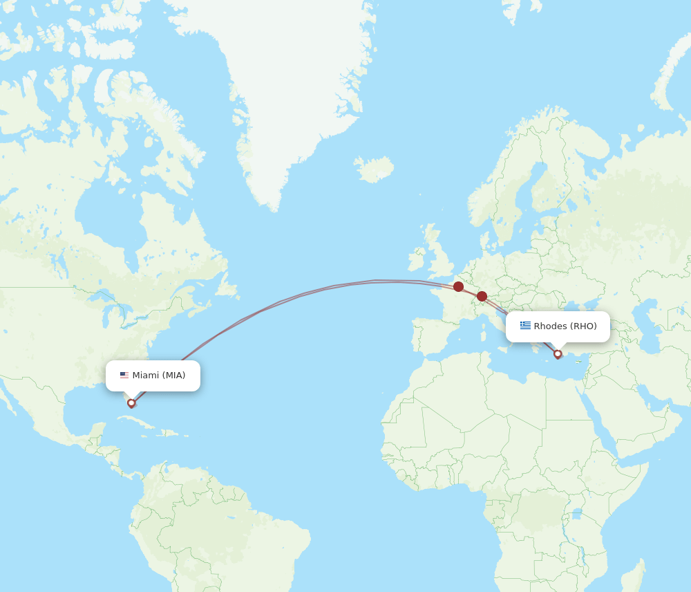 RHO-MIA flight routes