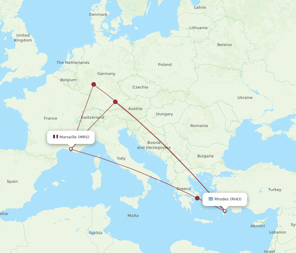 RHO to MRS flights and routes map