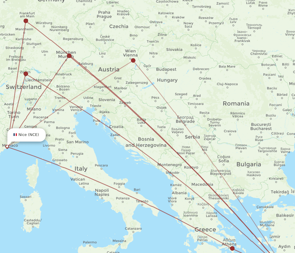 RHO to NCE flights and routes map