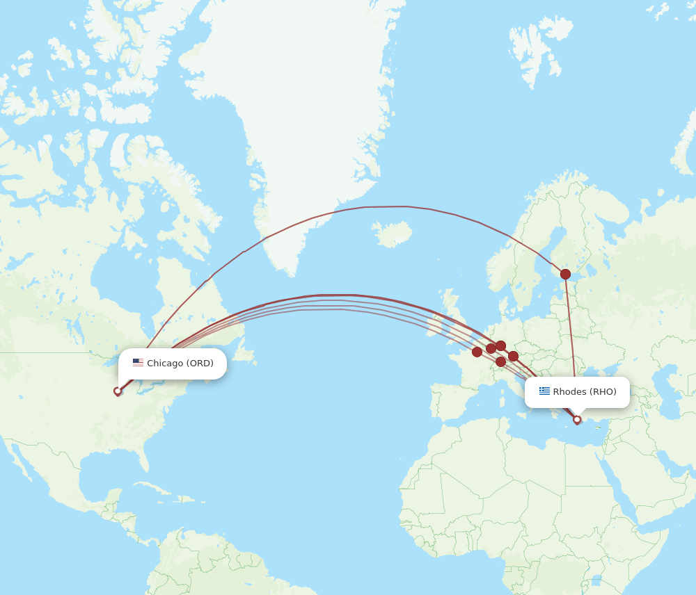 RHO-ORD flight routes