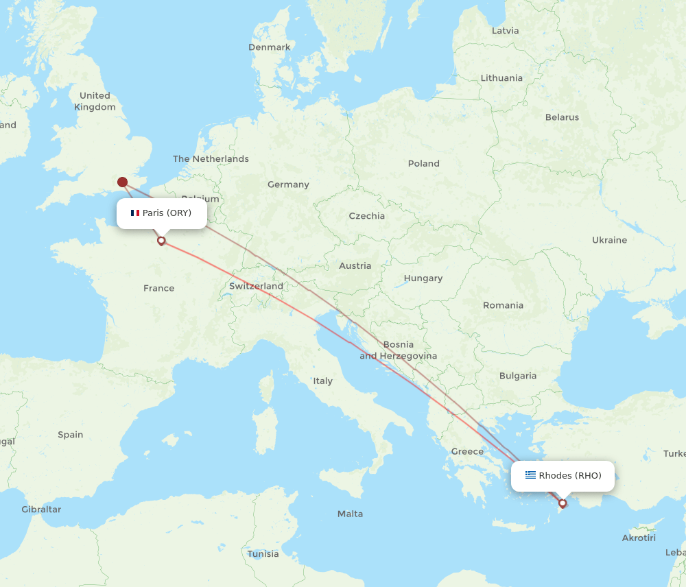 RHO to ORY flights and routes map