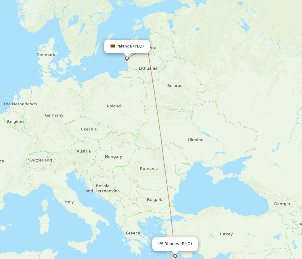 Palanga - Rhodes route map and flight paths