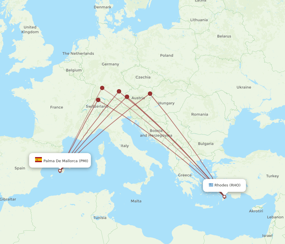 RHO to PMI flights and routes map