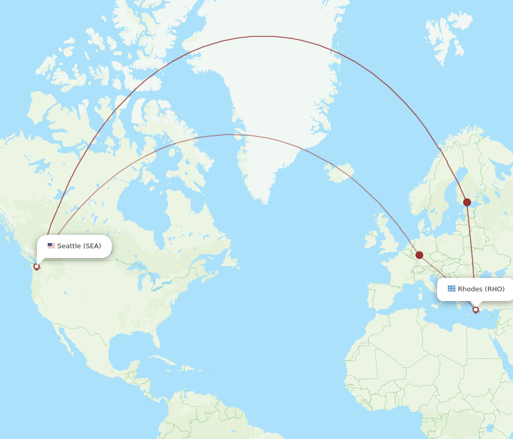 RHO to SEA flights and routes map