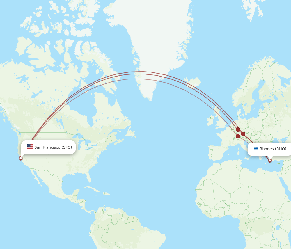 RHO-SFO flight routes
