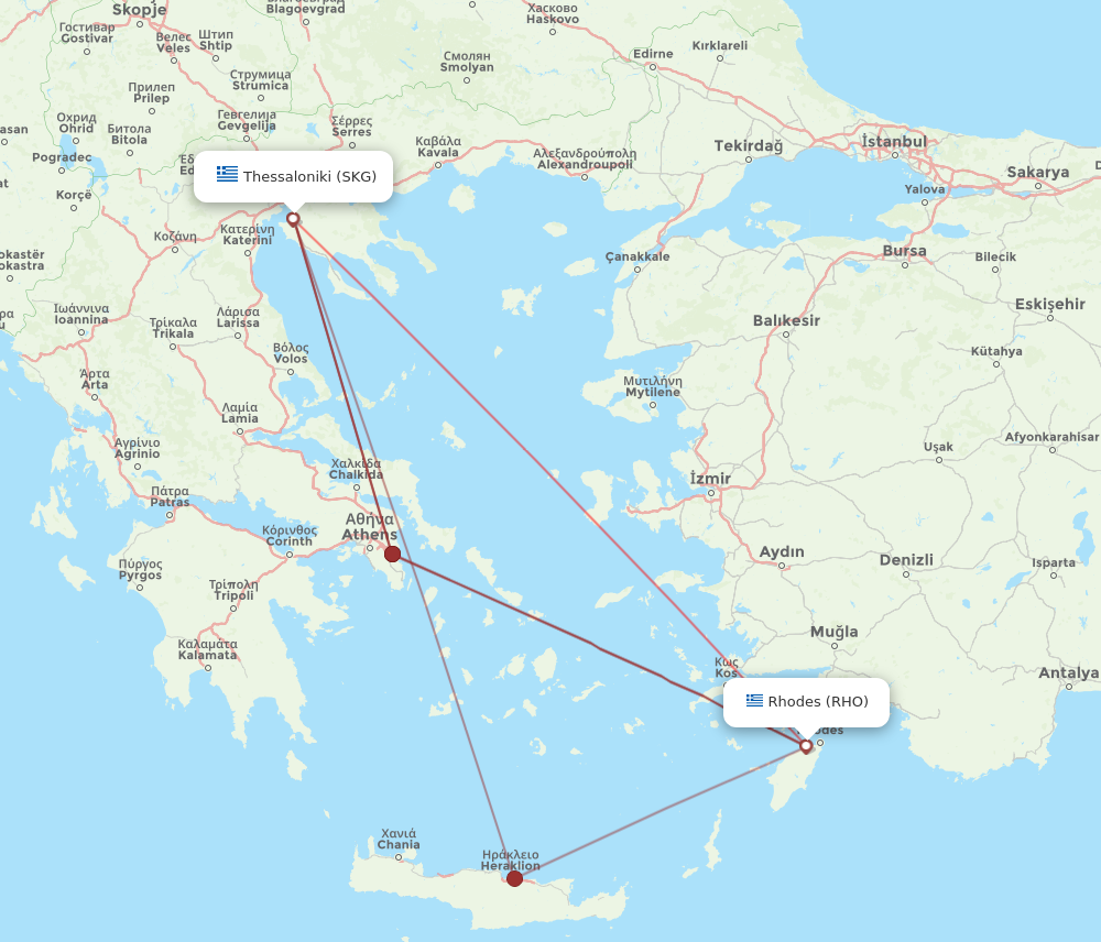RHO to SKG flights and routes map