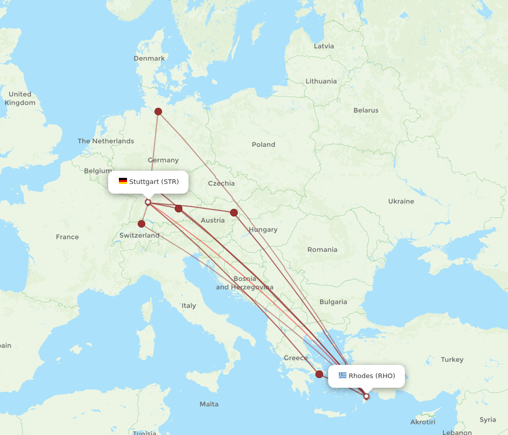 RHO to STR flights and routes map