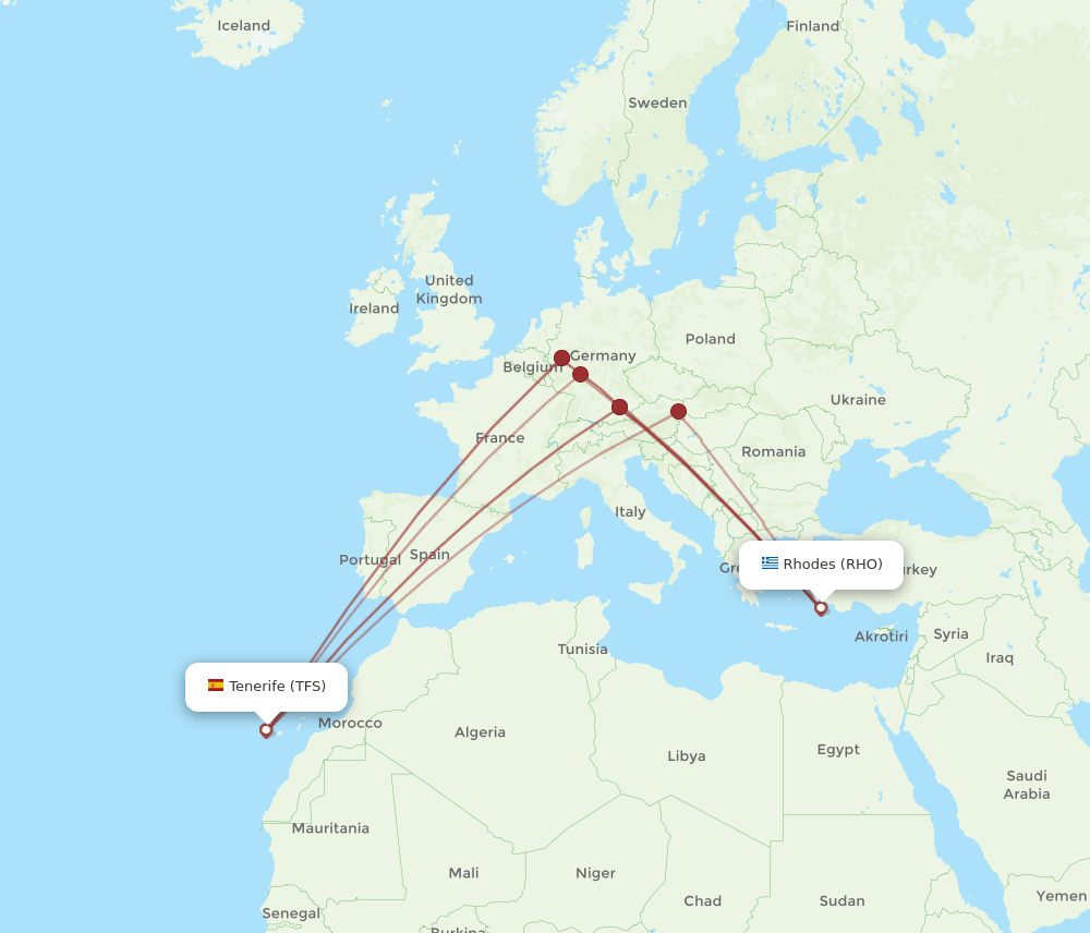 RHO to TFS flights and routes map