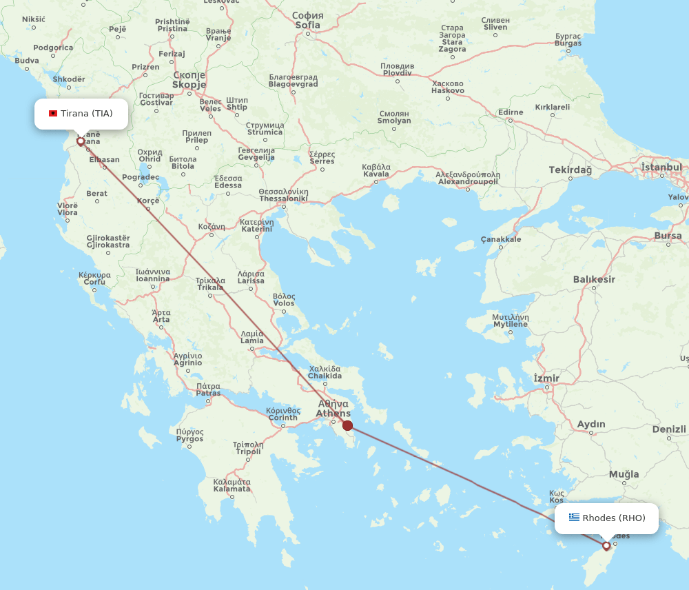 RHO to TIA flights and routes map