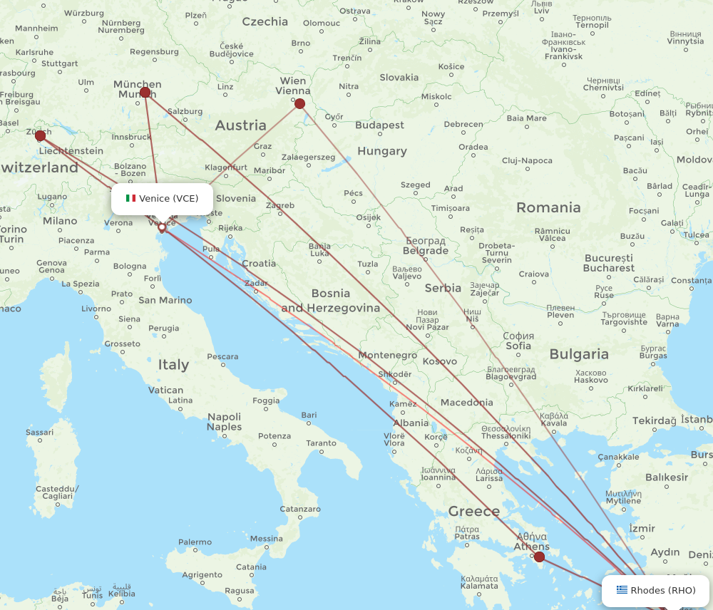 RHO to VCE flights and routes map