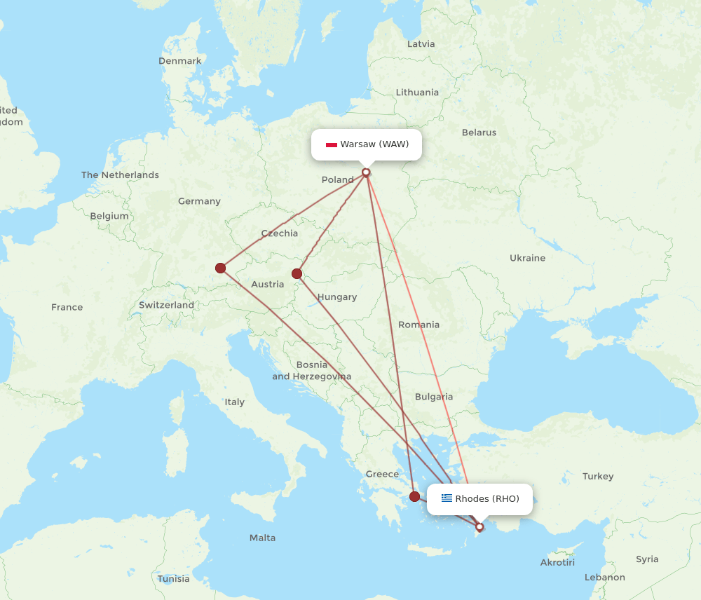 RHO-WAW flight routes