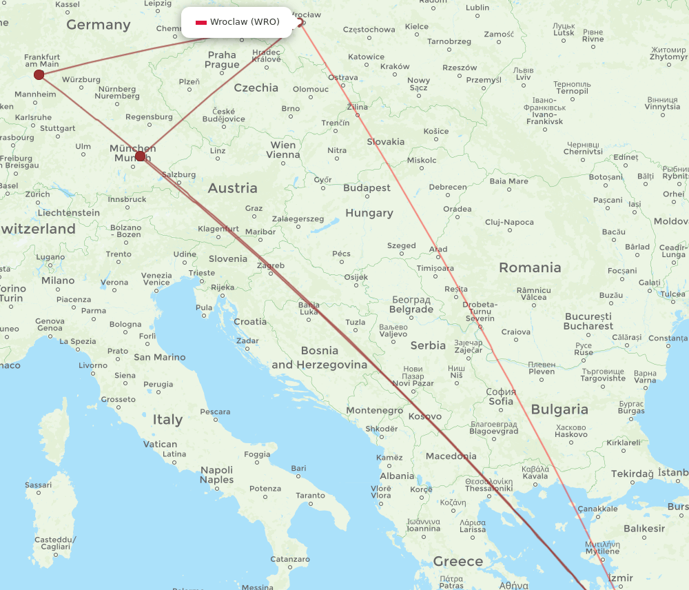 RHO-WRO flight routes