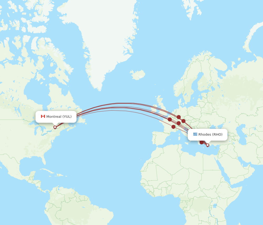 RHO-YUL flight routes