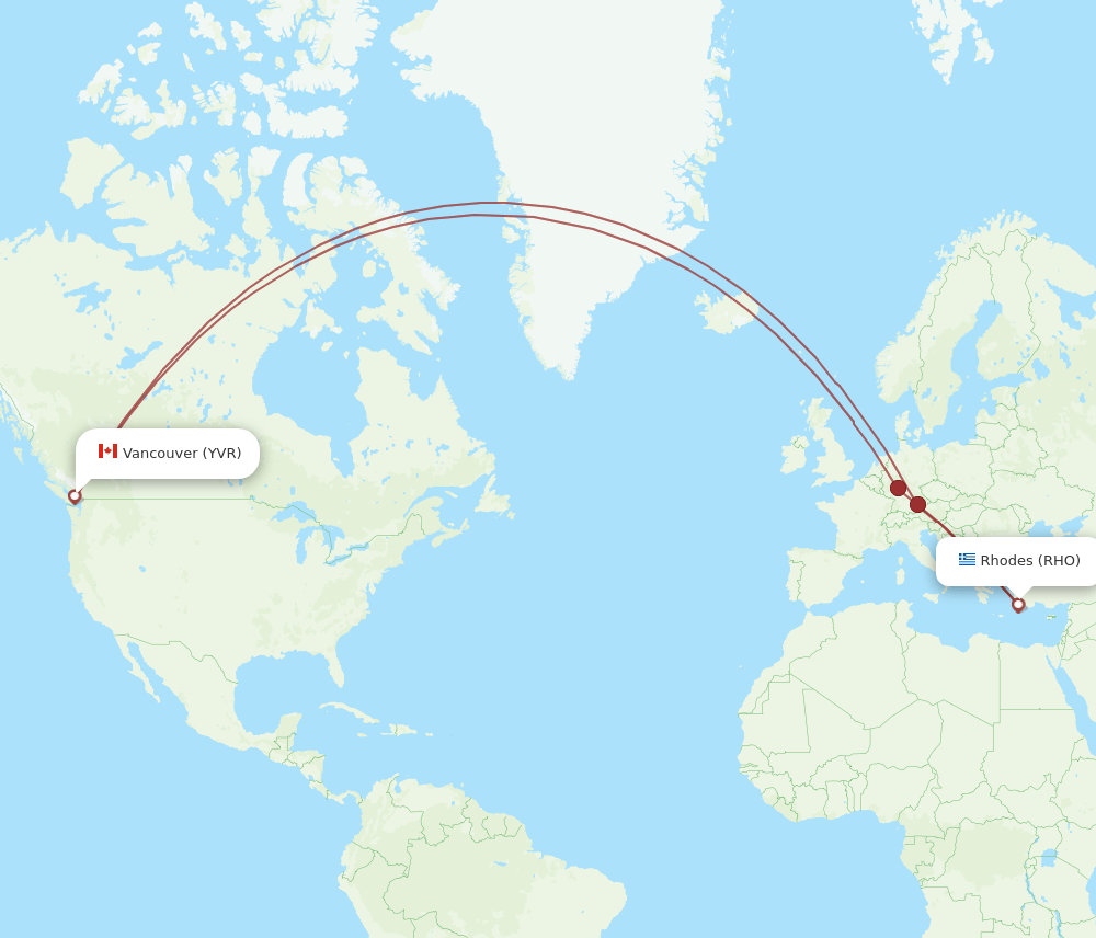 RHO-YVR flight routes
