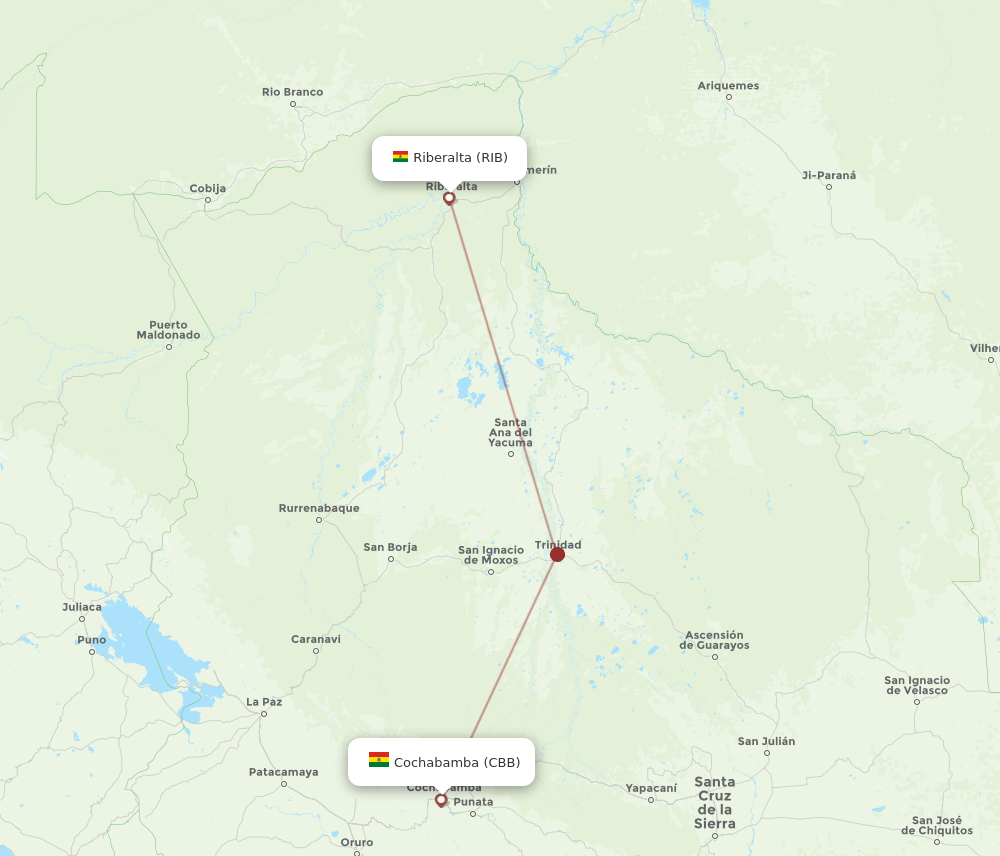 RIB to CBB flights and routes map