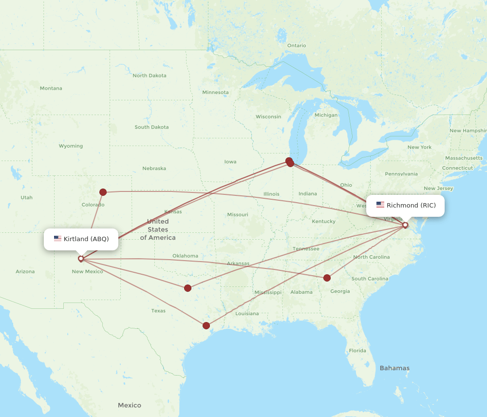 RIC to ABQ flights and routes map